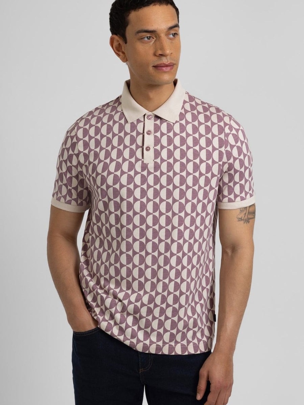 Polo Shirt Curzon Two-Tone Circle Geometric Polo Shirt Steel & Jelly Medium